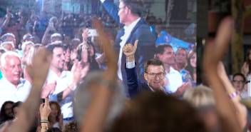 El presidente del PP, Alberto Núñez Feijóo, durante el acto celebrado en Castelldefels