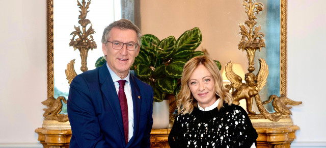 Feijóo en Roma junto a Giorgia Meloni y Antonio Tajani 