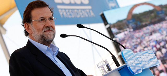 El presidente del PP, Mariano Rajoy, durante su intervención en el Acto de presentación de Luisa Fernanda Rudi como candidata del PP a la Presidencia de Aragón. 