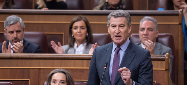 Alberto Núñez Feijóo en la sesión de control al gobierno celebrada hoy en el Congreso