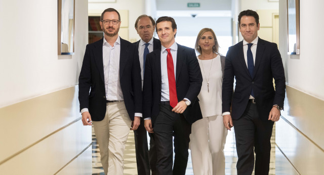 Reunión de Pablo Casado con el GPP en el Senado