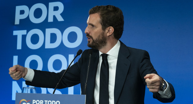 Pablo Casado en un acto con interventores y apoderados de Murcia.