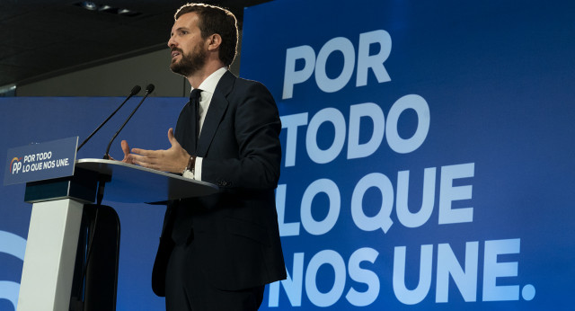 Pablo Casado en un acto con interventores y apoderados de Murcia.