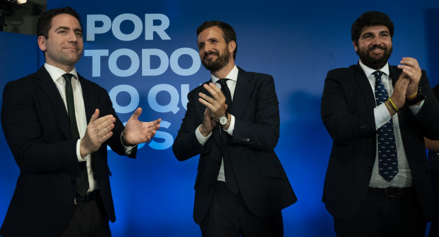 Pablo Casado en un acto con interventores y apoderados de Murcia.