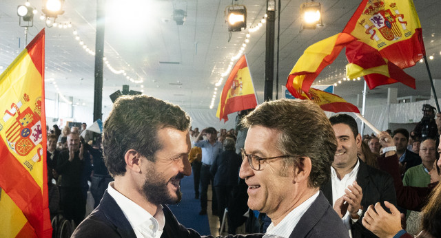 Pablo Casado y Alberto Núñez Feijóo, en Lalín