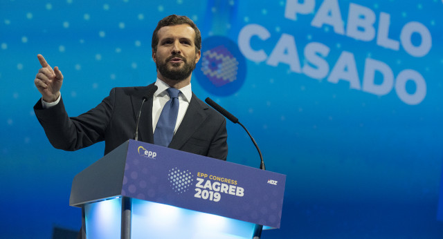 Pablo Casado, durante su intervención en el Congreso del EPP