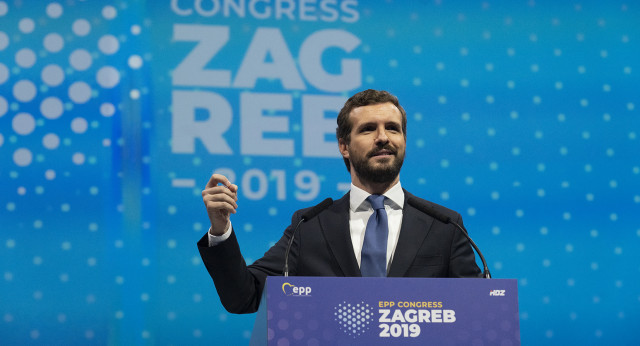 Pablo Casado, durante su intervención en el Congreso del EPP