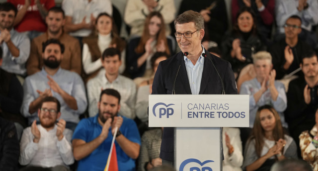 Alberto Núñez Feijóo, clausura el acto de presentación de Jimena Delgado, candidata del PP al Ayuntamiento de Las Palmas.