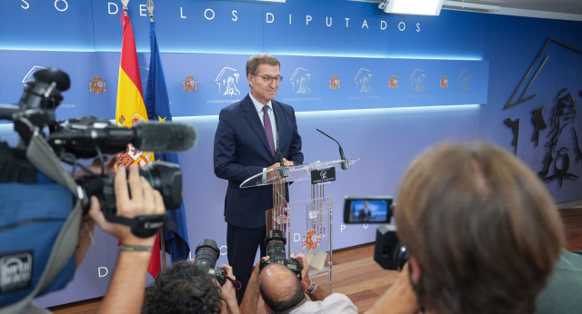El presidente del Partido Popular, Alberto Núñez Feijóo, en declaraciones en el Congreso
