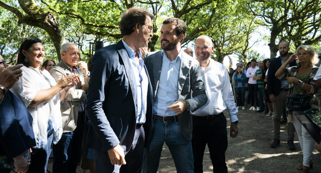 Pablo Casado, Alberto Núñez Feijóo y Miguel Tellado en el inicio del Curso Político del PP de Galicia