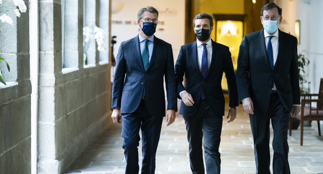 Pablo Casado, Alberto Núñez Feijóo y Mariano Rajoy en la Convención Nacional del Partido Popular