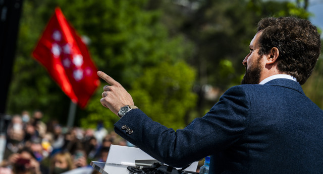 Pablo Casado en el acto de de campaña en Majadahonda